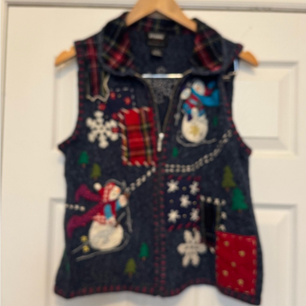 Vtg Designers Originals Studio Joy Christmas Holiday Vest Snowmen Womens Sz M